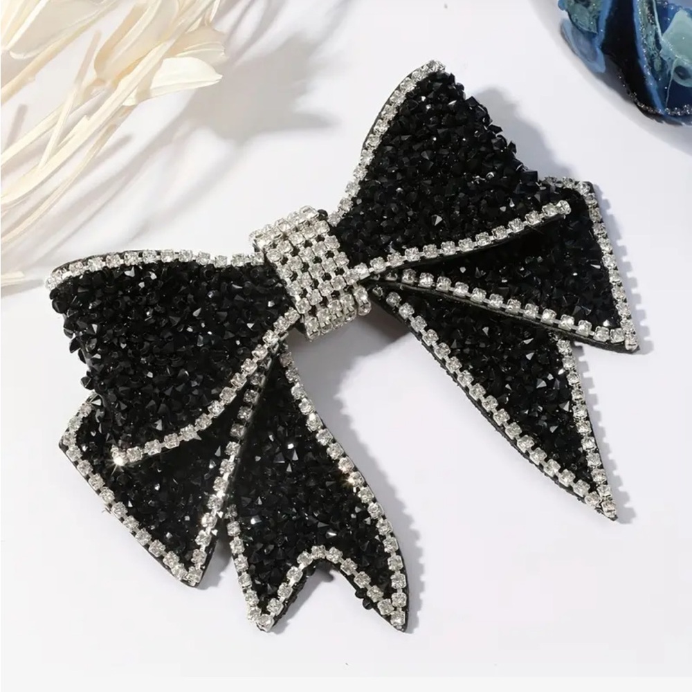 Black & Silver Crystal Double Bowtie | Elegant Pin Brooch | New